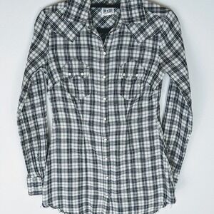 Converse Womens Button Down Plaid Gingham Shirt Size XS Long Sleeve Country Boho